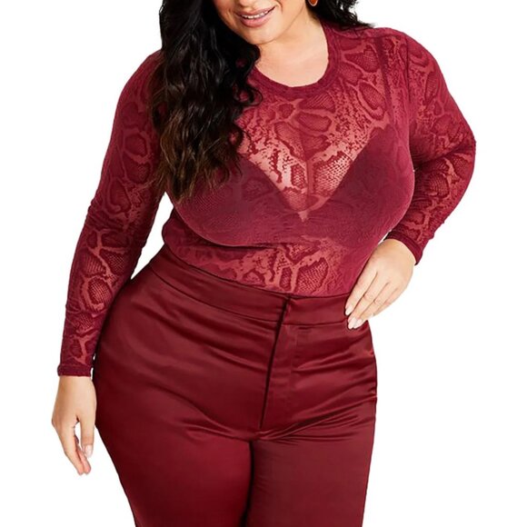 NWT Nina Parker Plus Snake Printed Party Wear Blouse 1X Burgundy - Picture 1 of 5